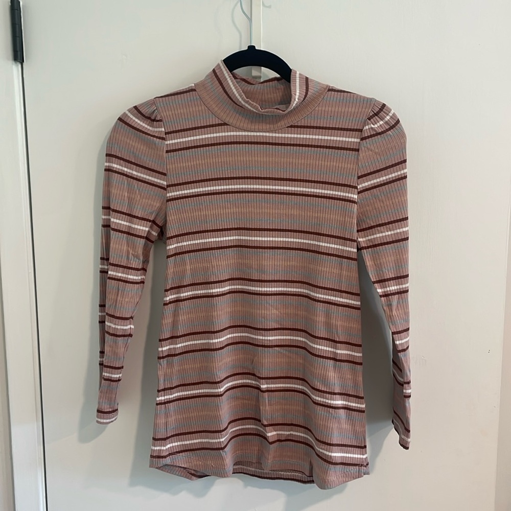 Free People Striped Ribbed Long Sleeve Shirt